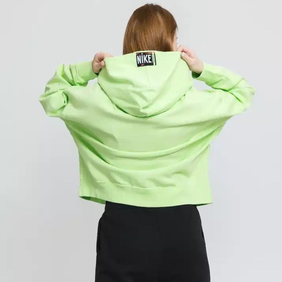 NIKE Women's Washed Cropped Neon Green Casual Sporty Oversized Hoodie Size M - Picture 2 of 15